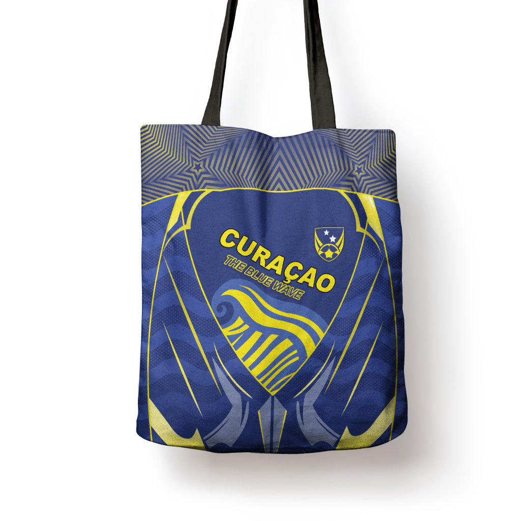 Curacao Football Tote Bag Blue Wave Geometric Caribbean Sports Motif