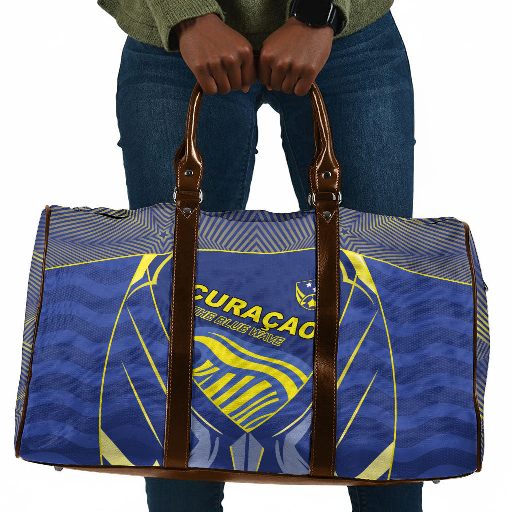 Curacao Football Travel Bag Blue Wave Geometric Caribbean Sports Motif