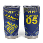 Custom Curacao Football Tumbler Cup Blue Wave Geometric Caribbean Sports Motif