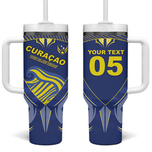 Custom Curacao Football Tumbler With Handle Blue Wave Geometric Caribbean Sports Motif