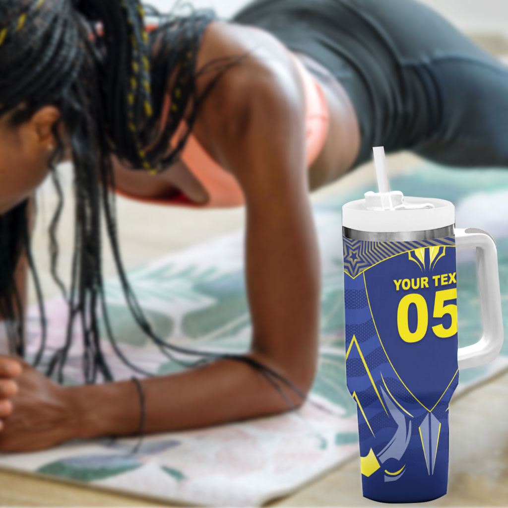 Custom Curacao Football Tumbler With Handle Blue Wave Geometric Caribbean Sports Motif