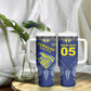 Custom Curacao Football Tumbler With Handle Blue Wave Geometric Caribbean Sports Motif