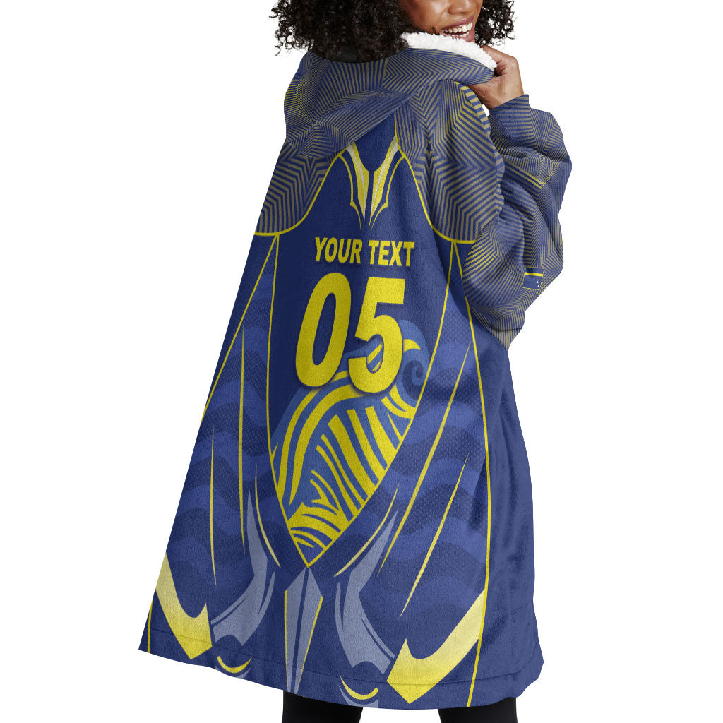 Custom Curacao Football Wearable Blanket Hoodie Blue Wave Geometric Caribbean Sports Motif