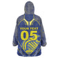 Custom Curacao Football Wearable Blanket Hoodie Blue Wave Geometric Caribbean Sports Motif