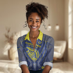 Custom Curacao Football Women Casual Shirt Blue Wave Geometric Caribbean Sports Motif