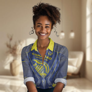 Custom Curacao Football Women Casual Shirt Blue Wave Geometric Caribbean Sports Motif