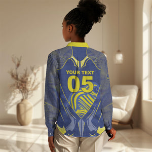 Custom Curacao Football Women Casual Shirt Blue Wave Geometric Caribbean Sports Motif
