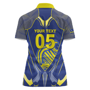 Custom Curacao Football Women Polo Shirt Blue Wave Geometric Caribbean Sports Motif