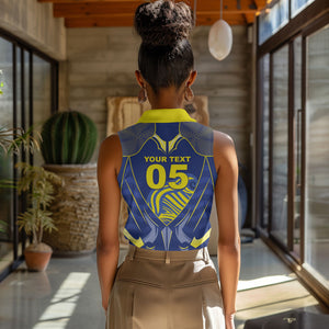 Custom Curacao Football Women Sleeveless Polo Shirt Blue Wave Geometric Caribbean Sports Motif