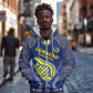 Custom Curacao Football Zip Hoodie Blue Wave Geometric Caribbean Sports Motif