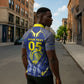 Custom Curacao Football Zipper Polo Shirt Blue Wave Geometric Caribbean Sports Motif