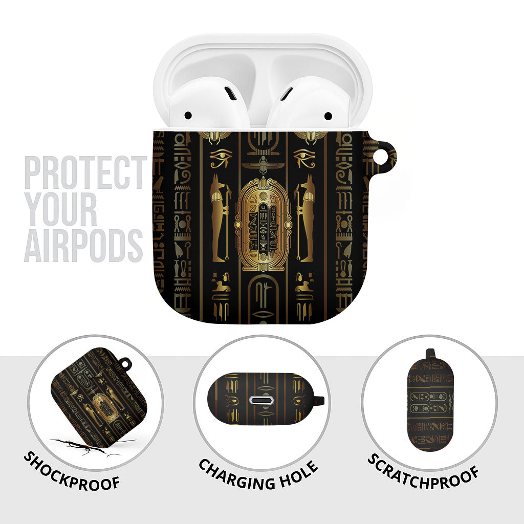 Egypt Cartouche AirPods Case Gold Pharaoh Hieroglyphics Patterns