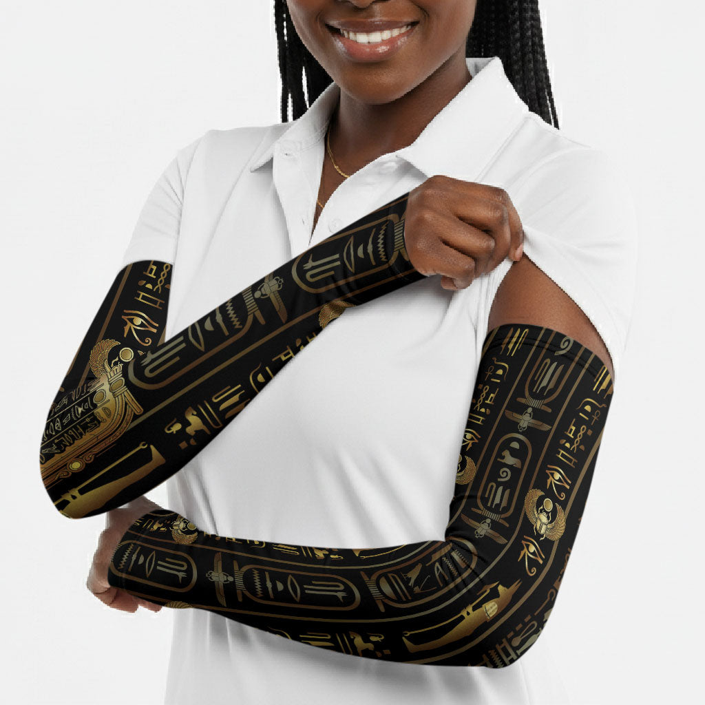 Egypt Cartouche Arm Sleeves Gold Pharaoh Hieroglyphics Patterns