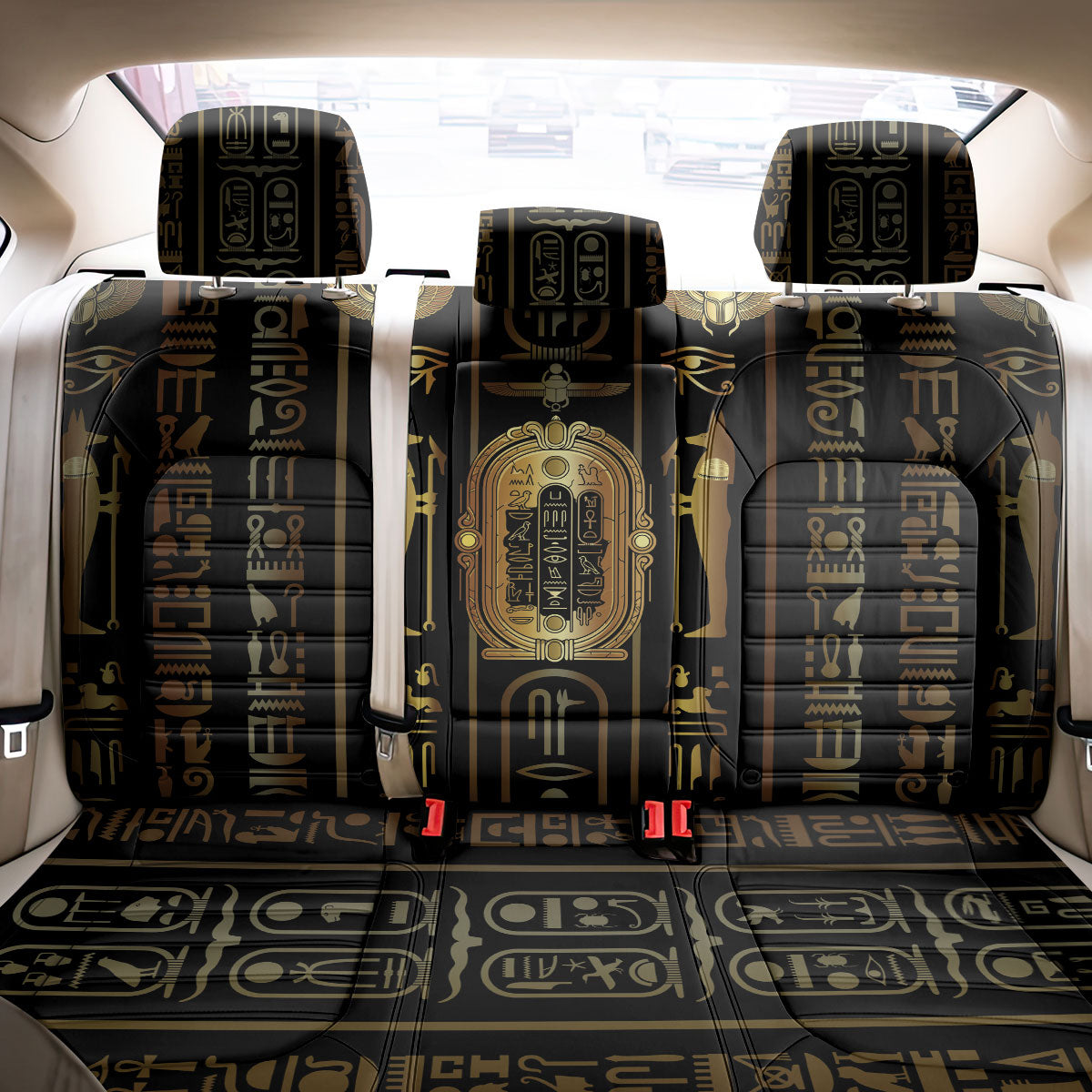 Egypt Cartouche Back Car Seat Cover Gold Pharaoh Hieroglyphics Patterns