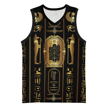 Egypt Cartouche Basketball Jersey Gold Pharaoh Hieroglyphics Patterns