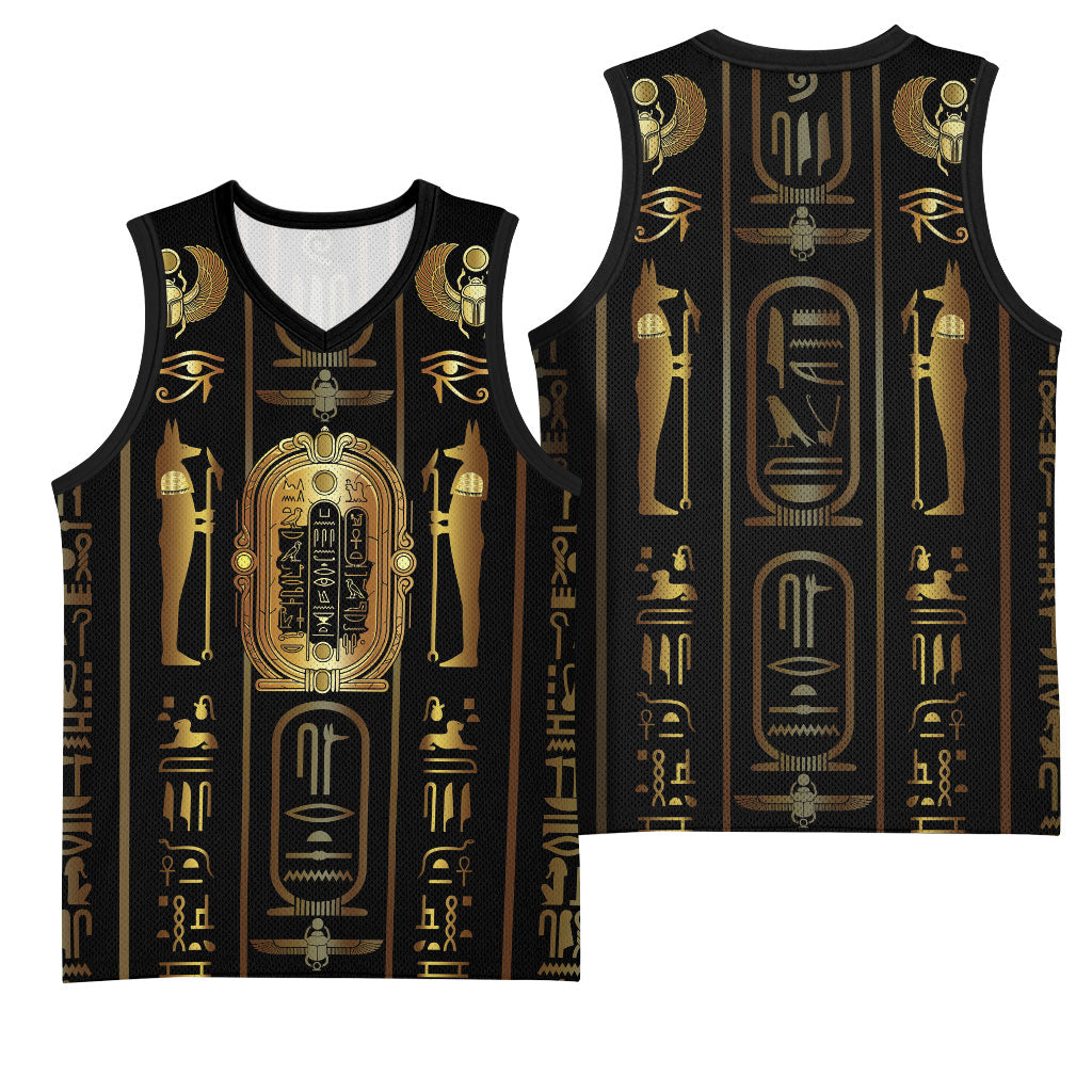 Egypt Cartouche Basketball Jersey Gold Pharaoh Hieroglyphics Patterns