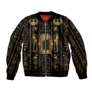 Egypt Cartouche Bomber Jacket Gold Pharaoh Hieroglyphics Patterns