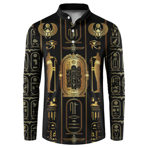Egypt Cartouche Button Sweatshirt Gold Pharaoh Hieroglyphics Patterns