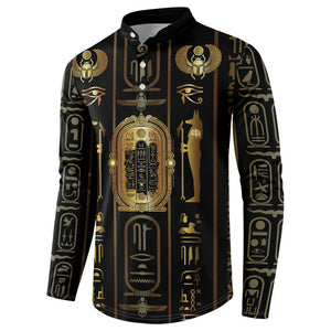 Egypt Cartouche Button Sweatshirt Gold Pharaoh Hieroglyphics Patterns
