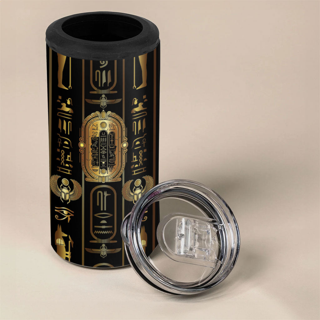 Egypt Cartouche 4 in 1 Can Cooler Tumbler Gold Pharaoh Hieroglyphics Patterns