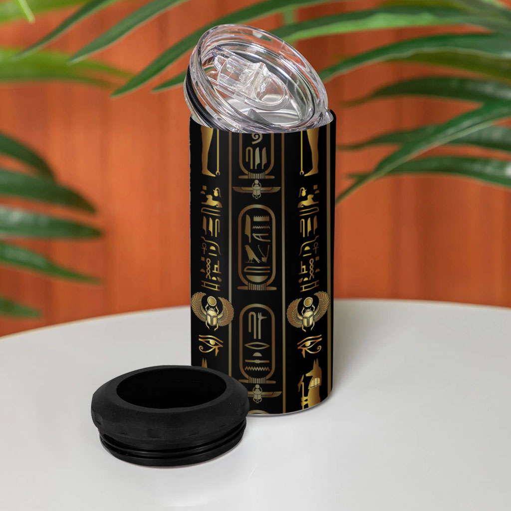 Egypt Cartouche 4 in 1 Can Cooler Tumbler Gold Pharaoh Hieroglyphics Patterns