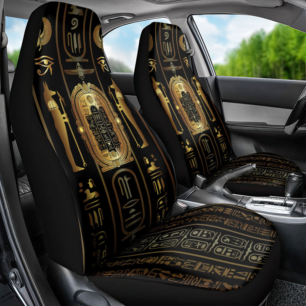 Egypt Cartouche Car Seat Cover Gold Pharaoh Hieroglyphics Patterns