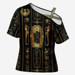 Egypt Cartouche Cross Shoulder Shirt Gold Pharaoh Hieroglyphics Patterns