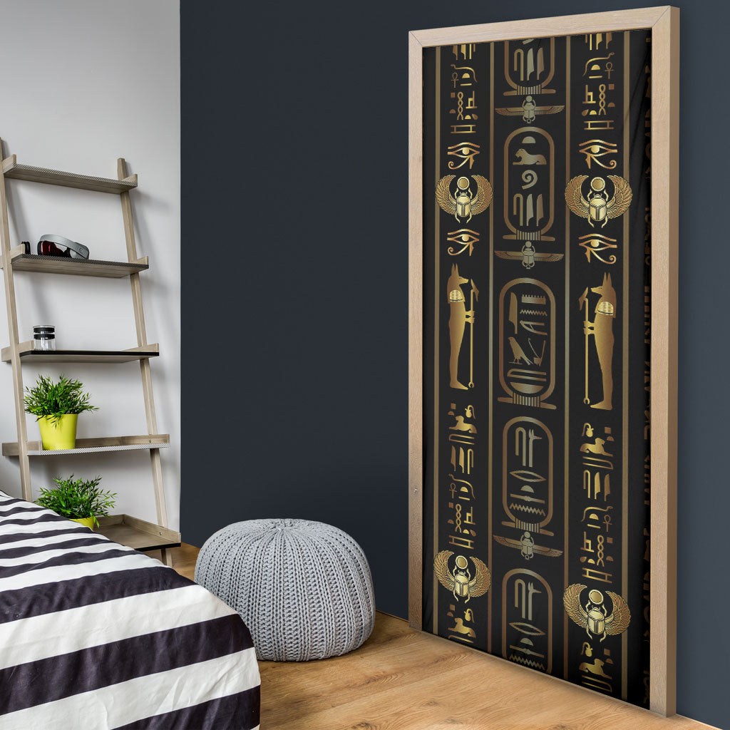 Egypt Cartouche Door Cover Gold Pharaoh Hieroglyphics Patterns