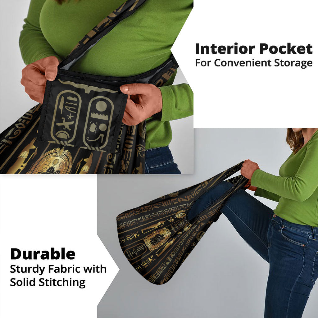 Egypt Cartouche Grocery Bag Gold Pharaoh Hieroglyphics Patterns