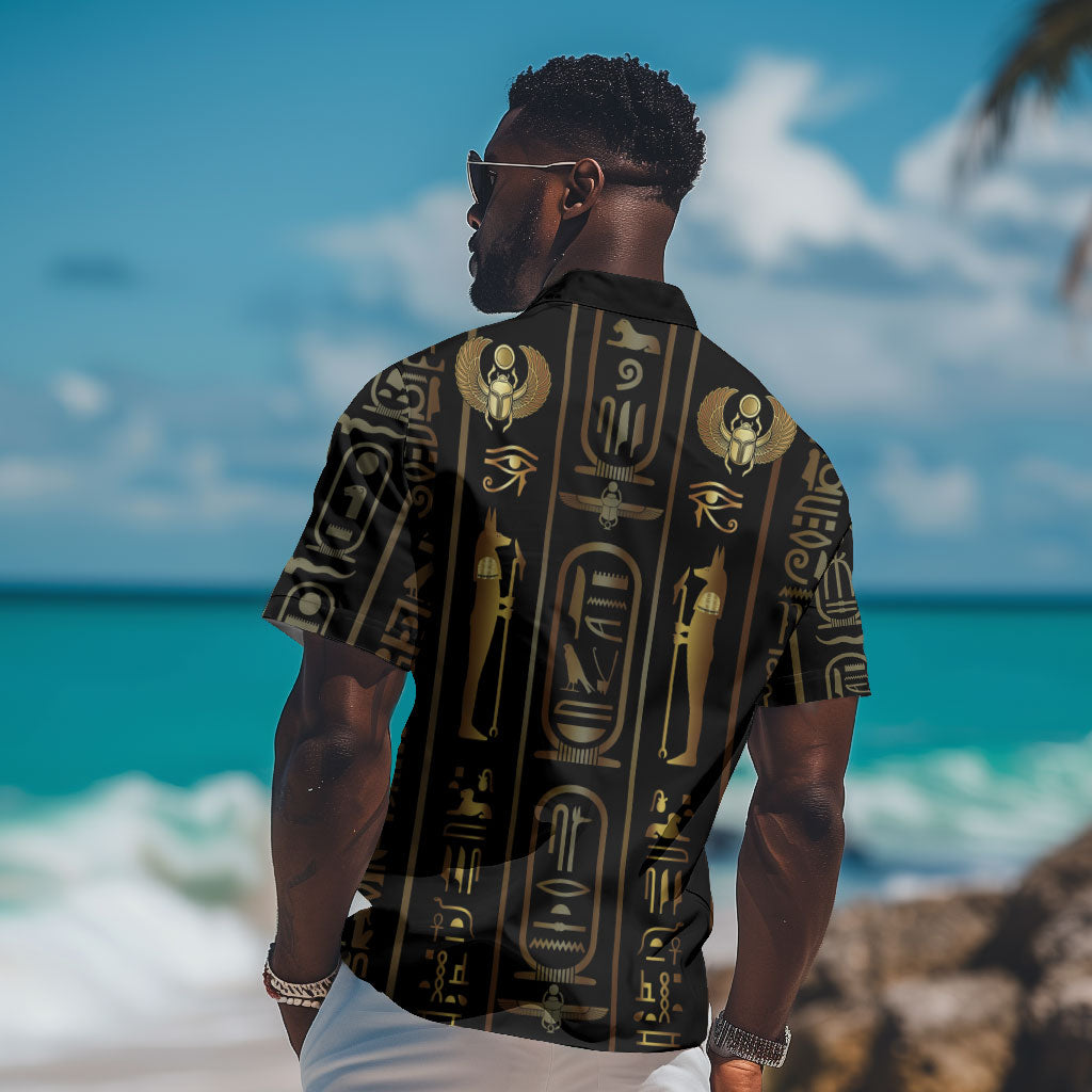 Egypt Cartouche Hawaiian Shirt Gold Pharaoh Hieroglyphics Patterns