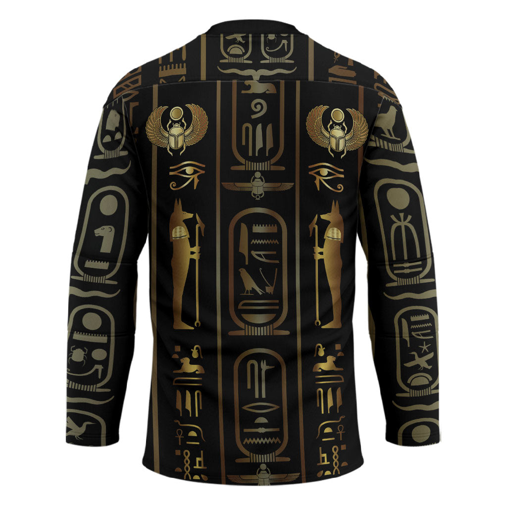 Egypt Cartouche Hockey Jersey Gold Pharaoh Hieroglyphics Patterns
