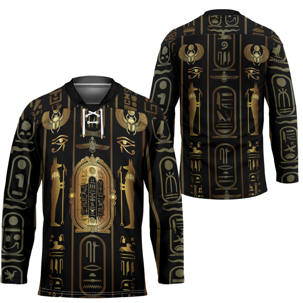 Egypt Cartouche Hockey Jersey Gold Pharaoh Hieroglyphics Patterns