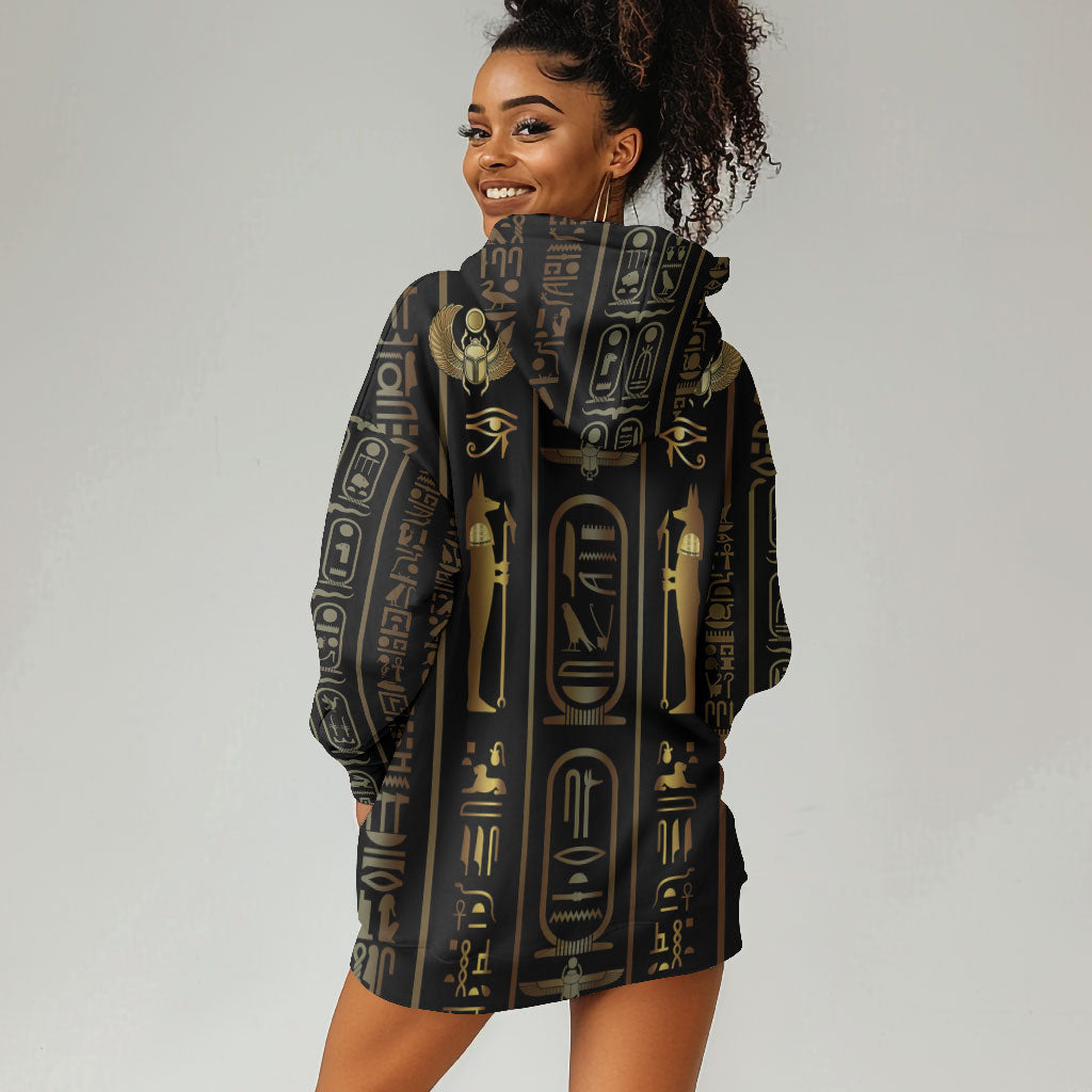 Egypt Cartouche Hoodie Dress Gold Pharaoh Hieroglyphics Patterns