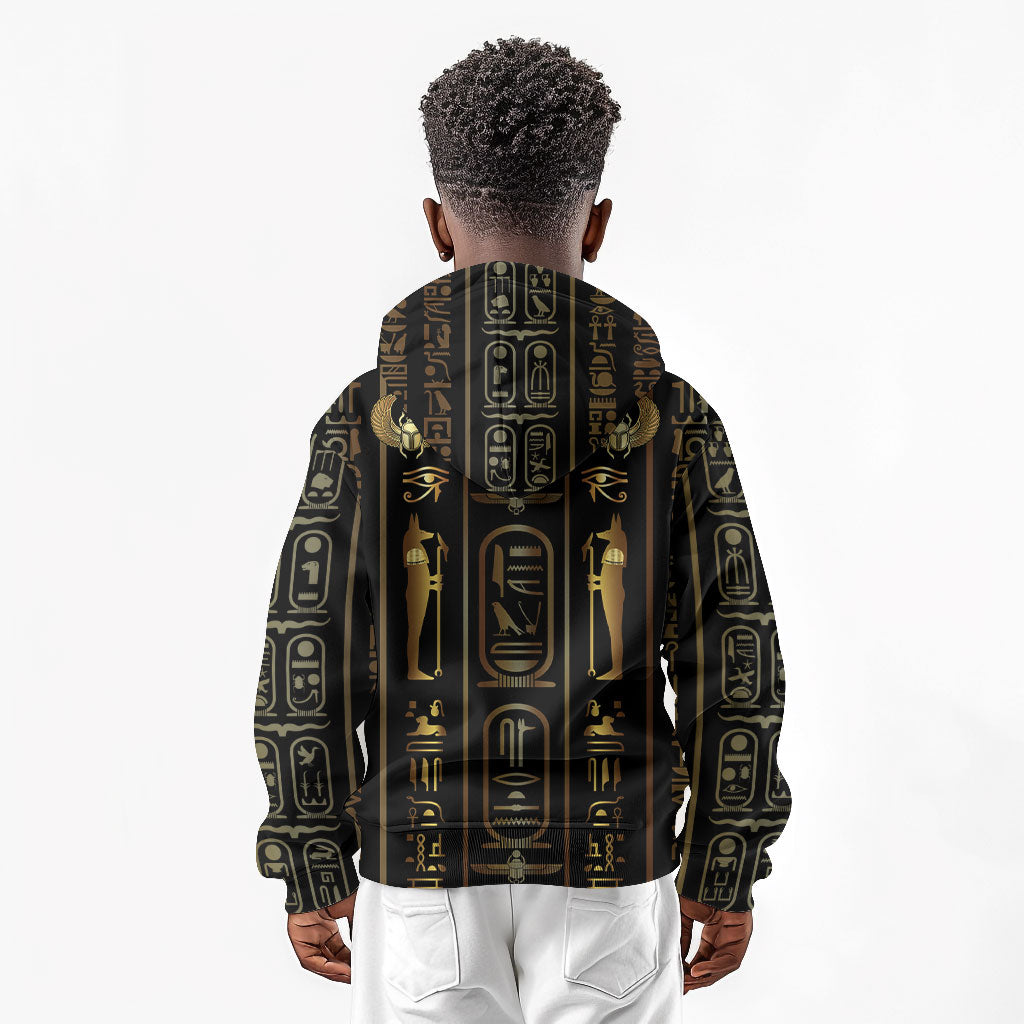 Egypt Cartouche Kid Hoodie Gold Pharaoh Hieroglyphics Patterns