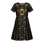 Egypt Cartouche Kid Short Sleeve Dress Gold Pharaoh Hieroglyphics Patterns