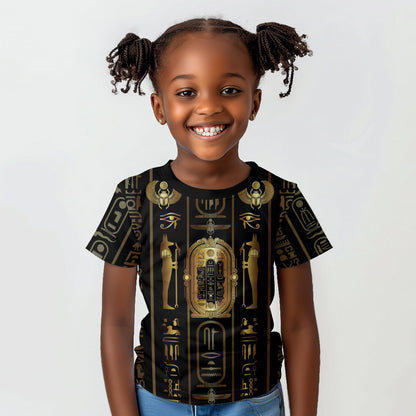 Egypt Cartouche Kid T shirt Gold Pharaoh Hieroglyphics Patterns