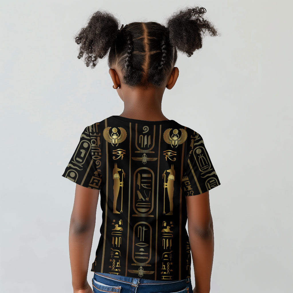 Egypt Cartouche Kid T shirt Gold Pharaoh Hieroglyphics Patterns