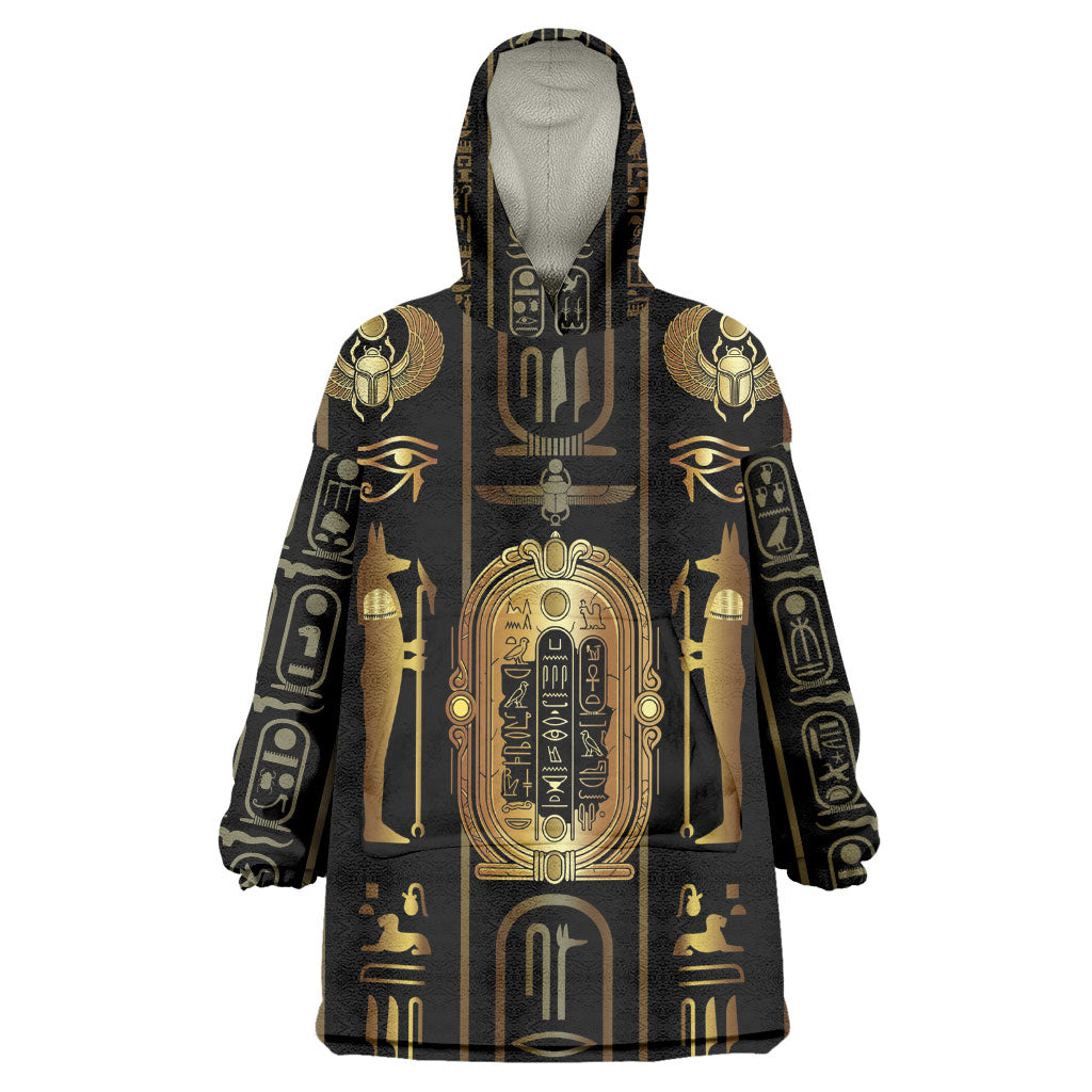 Egypt Cartouche Kid Wearable Blanket Hoodie Gold Pharaoh Hieroglyphics Patterns