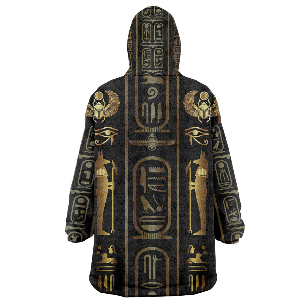Egypt Cartouche Kid Wearable Blanket Hoodie Gold Pharaoh Hieroglyphics Patterns