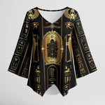 Egypt Cartouche Kimono Sleeve Blouse Gold Pharaoh Hieroglyphics Patterns