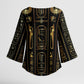 Egypt Cartouche Kimono Sleeve Blouse Gold Pharaoh Hieroglyphics Patterns
