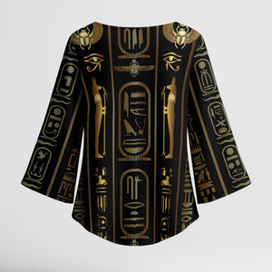 Egypt Cartouche Kimono Sleeve Blouse Gold Pharaoh Hieroglyphics Patterns