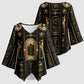Egypt Cartouche Kimono Sleeve Blouse Gold Pharaoh Hieroglyphics Patterns