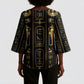 Egypt Cartouche Kimono Sleeve Blouse Gold Pharaoh Hieroglyphics Patterns
