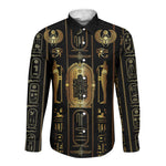 Egypt Cartouche Long Sleeve Button Shirt Gold Pharaoh Hieroglyphics Patterns