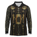 Egypt Cartouche Long Sleeve Polo Shirt Gold Pharaoh Hieroglyphics Patterns
