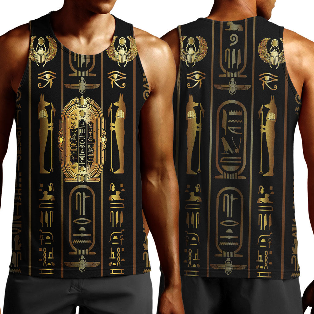 Egypt Cartouche Men Tank Top Gold Pharaoh Hieroglyphics Patterns