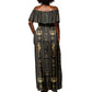 Egypt Cartouche Off Shoulder Maxi Dress Gold Pharaoh Hieroglyphics Patterns
