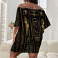 Egypt Cartouche Off Shoulder Short Dress Gold Pharaoh Hieroglyphics Patterns