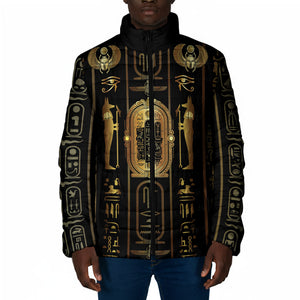 Egypt Cartouche Padded Jacket Gold Pharaoh Hieroglyphics Patterns